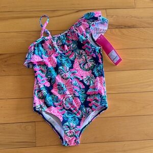 Lilly Pulitzer Zita Swimsuit UPF50+ Oyster Bay Navy One-Shoulder Swimsuit